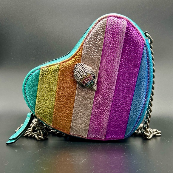 Kurt Geiger Handbags - Kurt Geiger Rainbow Striped Heart Crossbody in Multicolor Leather
